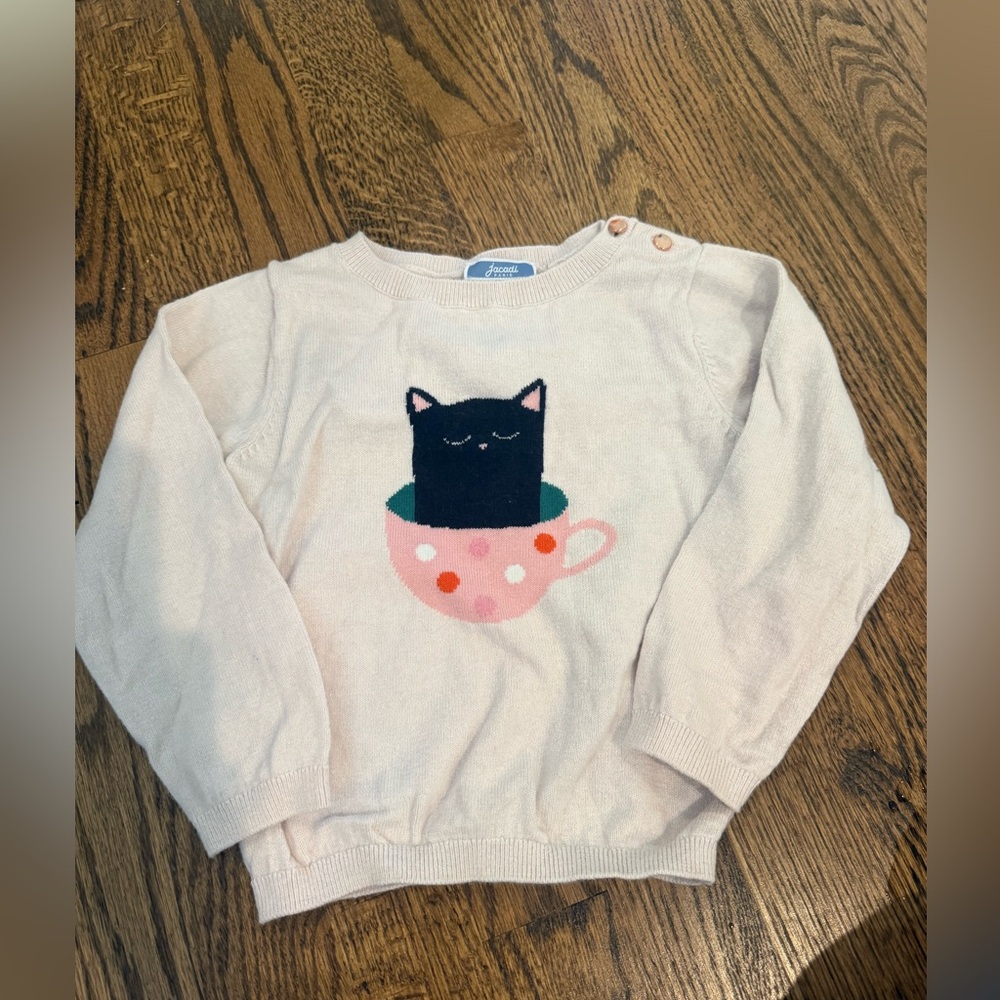 Jacadi Pink Cat Cup Sweater for Kids